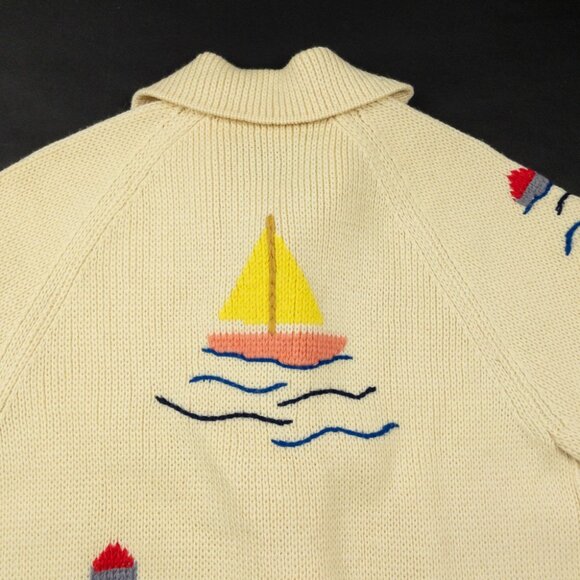 Vintage 1970s Dorce Leroy Knitwear Cardigan Large Wool Sailboat Embroidered - Picture 9 of 16